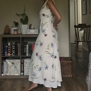 Vintage Black Tie Floral Cream Maxi Dress